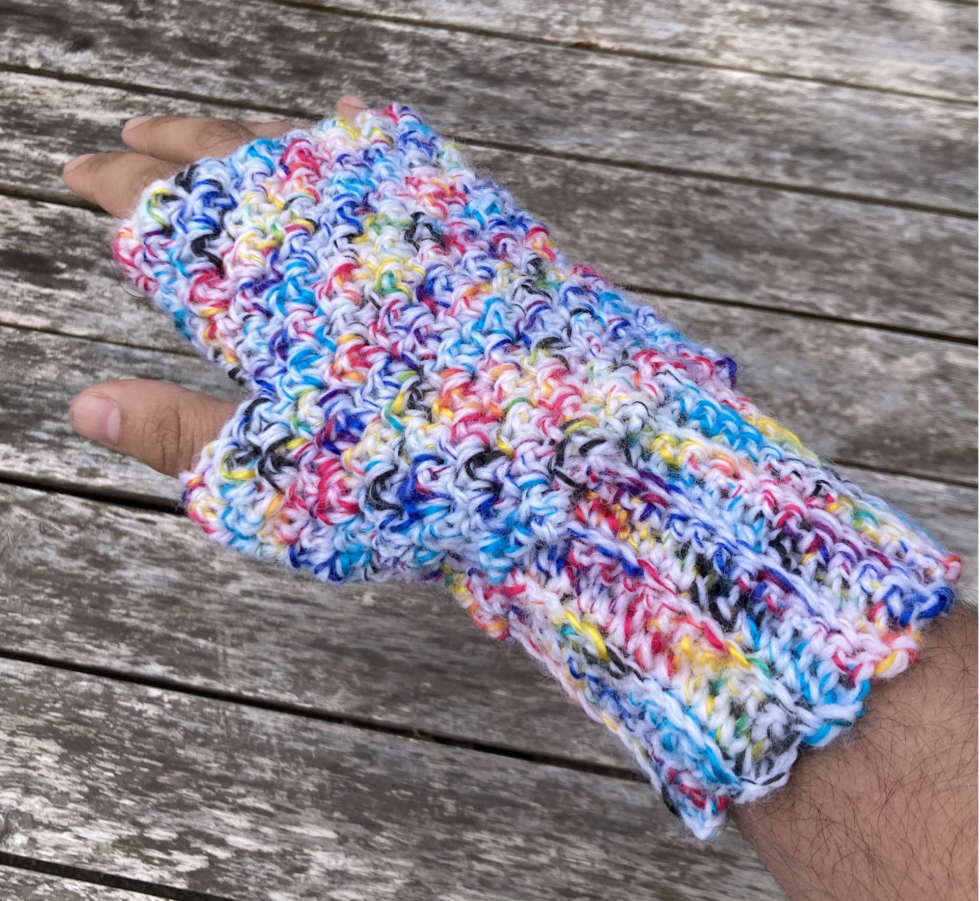 One of the gloves on my right hand, with the top of my hand facing the camera.