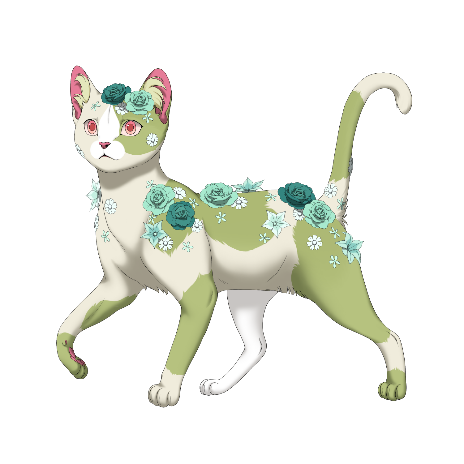 Melonleaf with teal flowers on their back