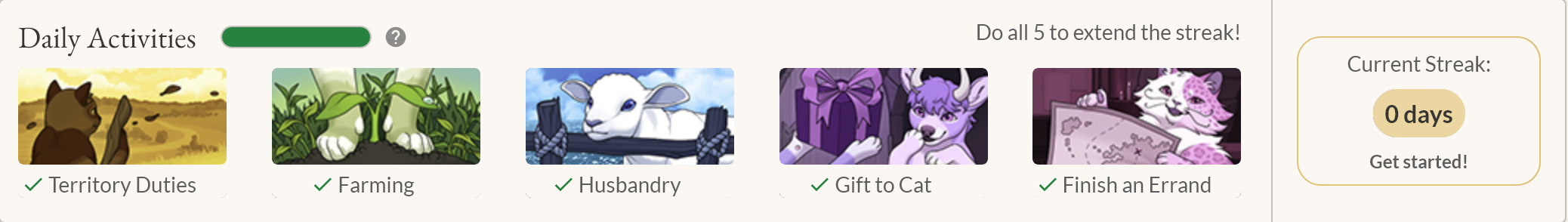 PawBorough's daily activities and daily streak counter