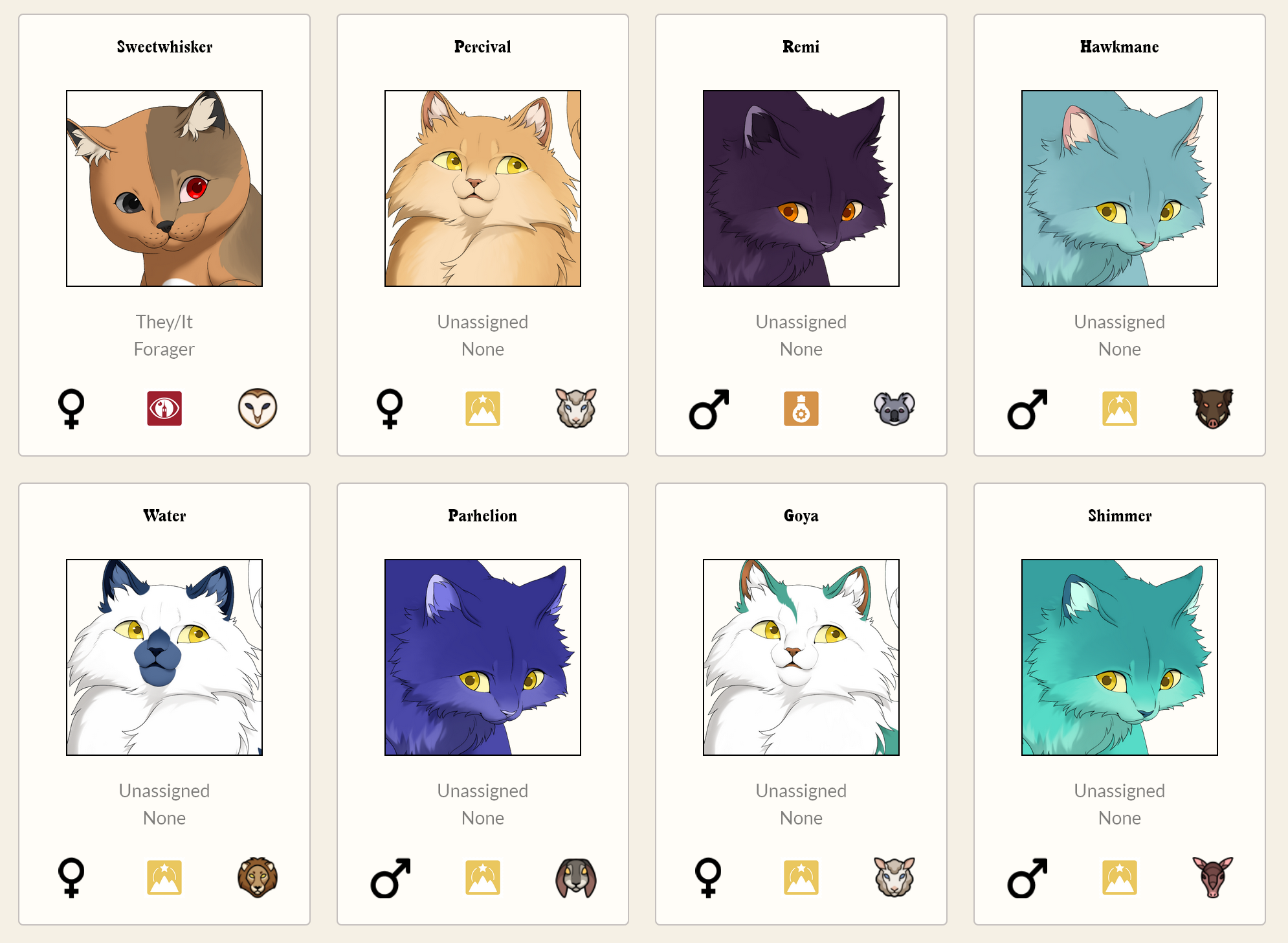 Screenshot of the six random cats that I adopted