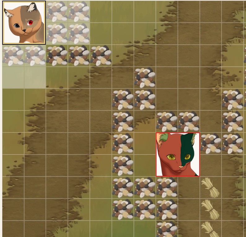 Screenshot of one of my cats trapped in the corner by a bunch of rocks during a guild mission