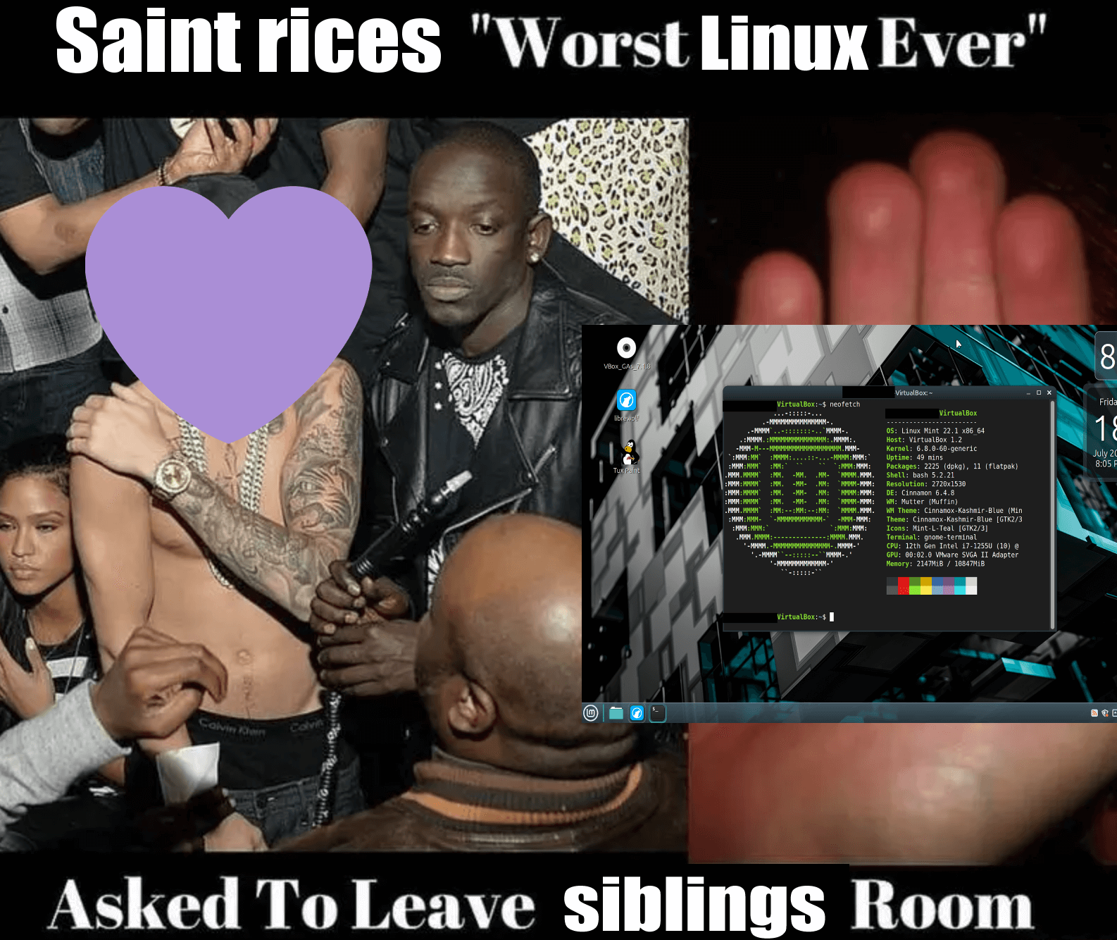 Saint rices worst linux ever, asked to leave sibling's room